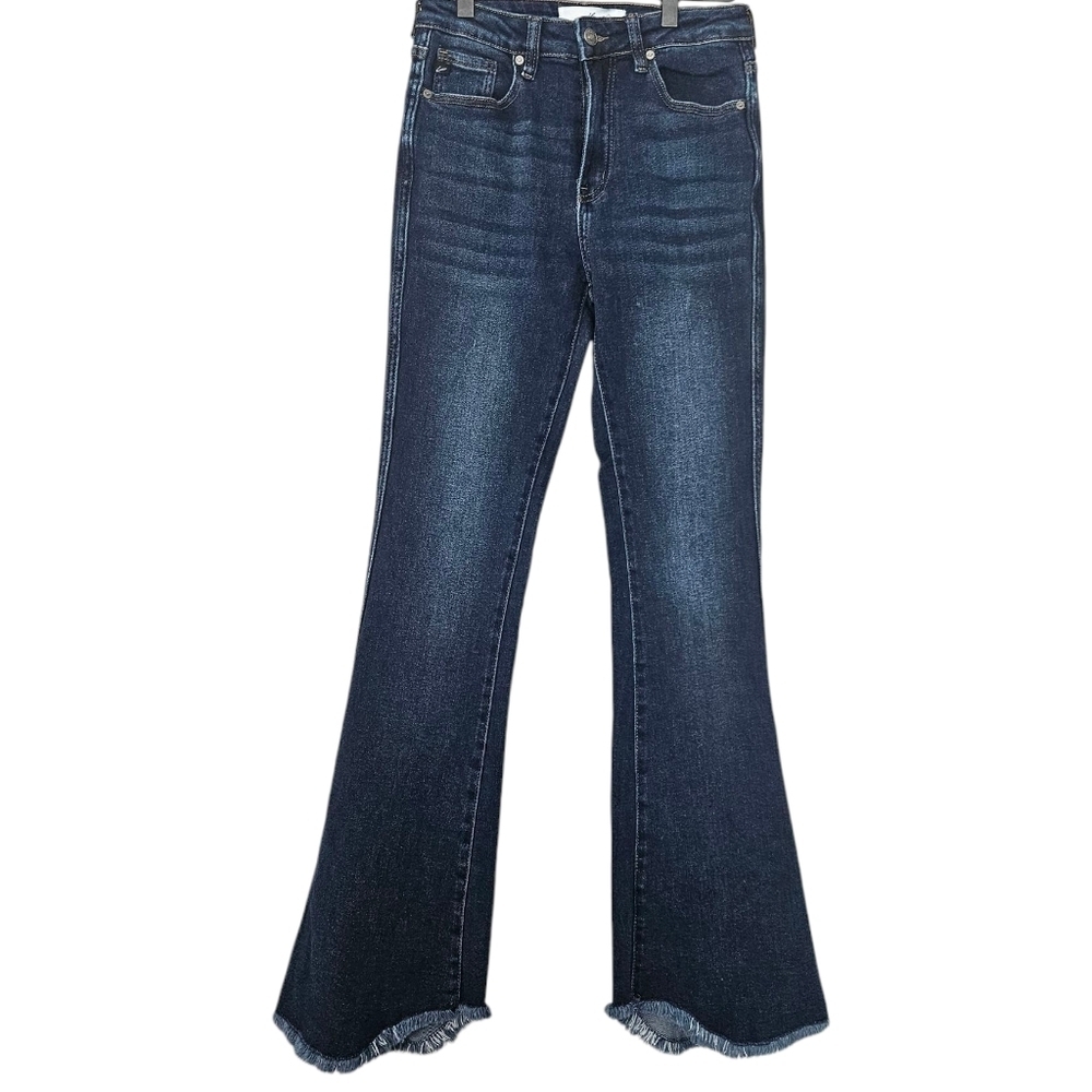 Kancan Dark Wash Bell Bottom Frayed Hem Highwaist  Jeans Size 5/26